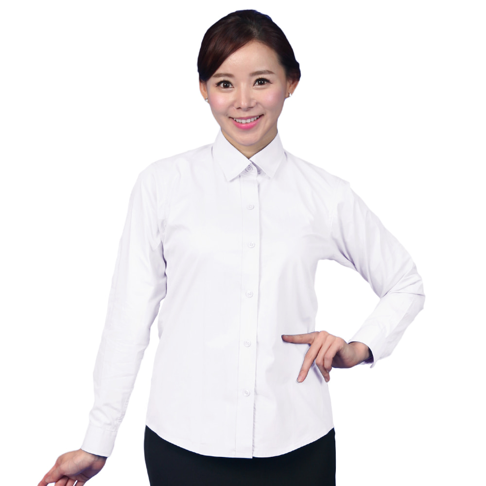 KPSE02 여 기본 흰색 긴팔 셔츠 상조 업소용 유니폼